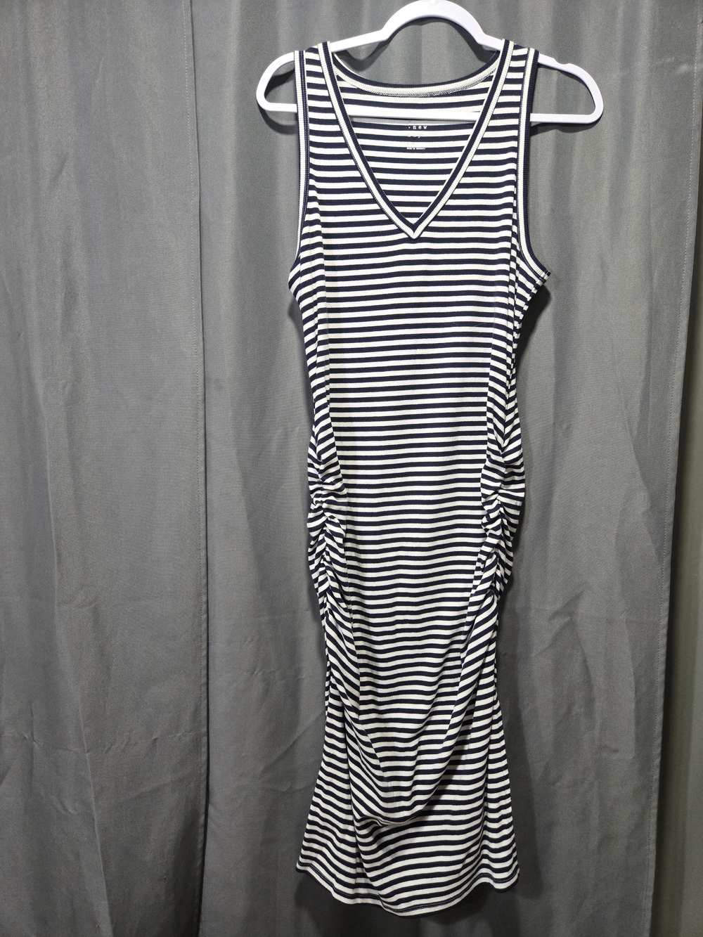 Sleeveless Navy & White Striped Midi Dress